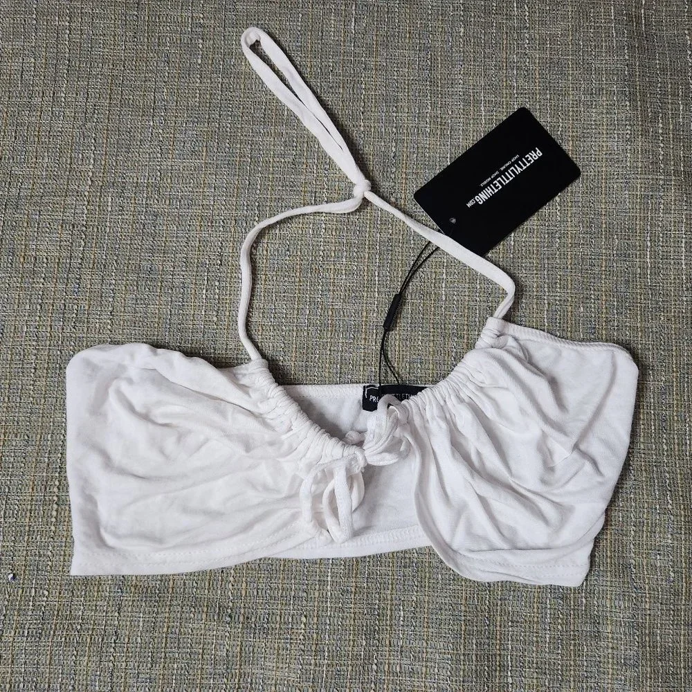 NWT Pretty Little Things Size 4 White Tie Halterneck Crop Top - Picture 6 of 9